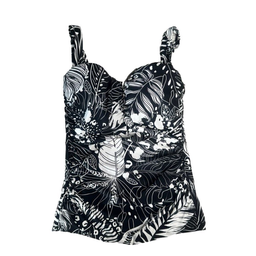 GOTTEX Black & White Tropical Print Tankini Size 32D