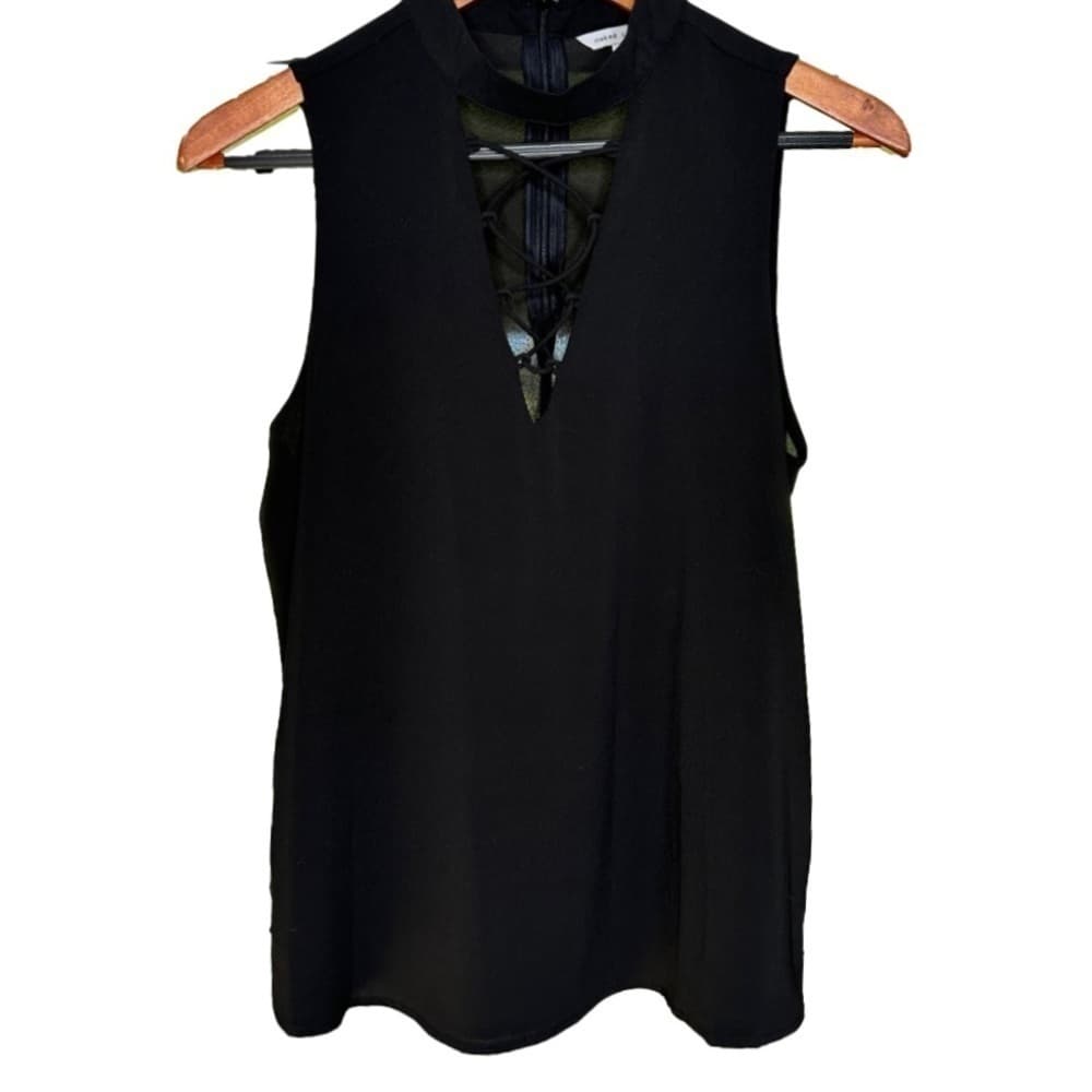 Naked Zebra Size M Black Sleeveless V-Neck Lace Up Front Back Zipper