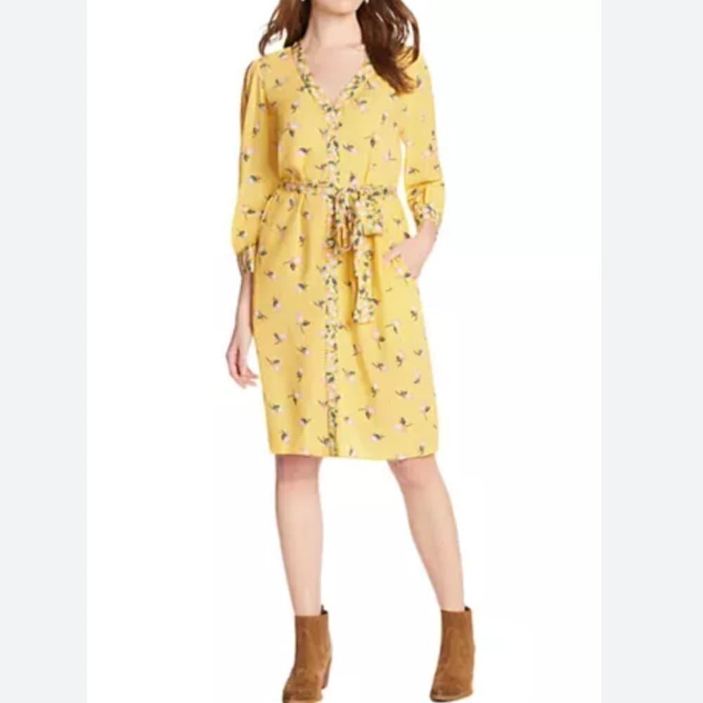 DRAPER James Size M Yellow Floral Long Sleeve Button front Dress
