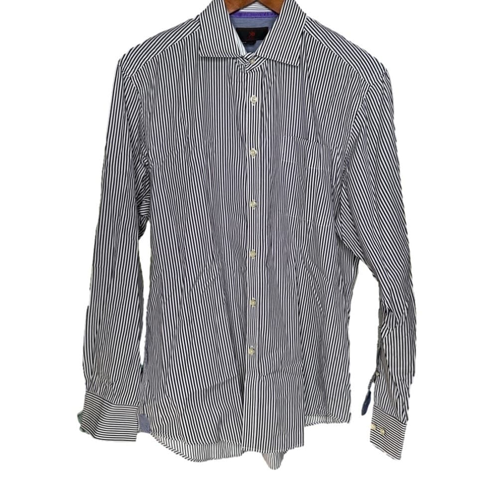Egara Size L Purple & White Long Sleeve Striped Dress Shirt
