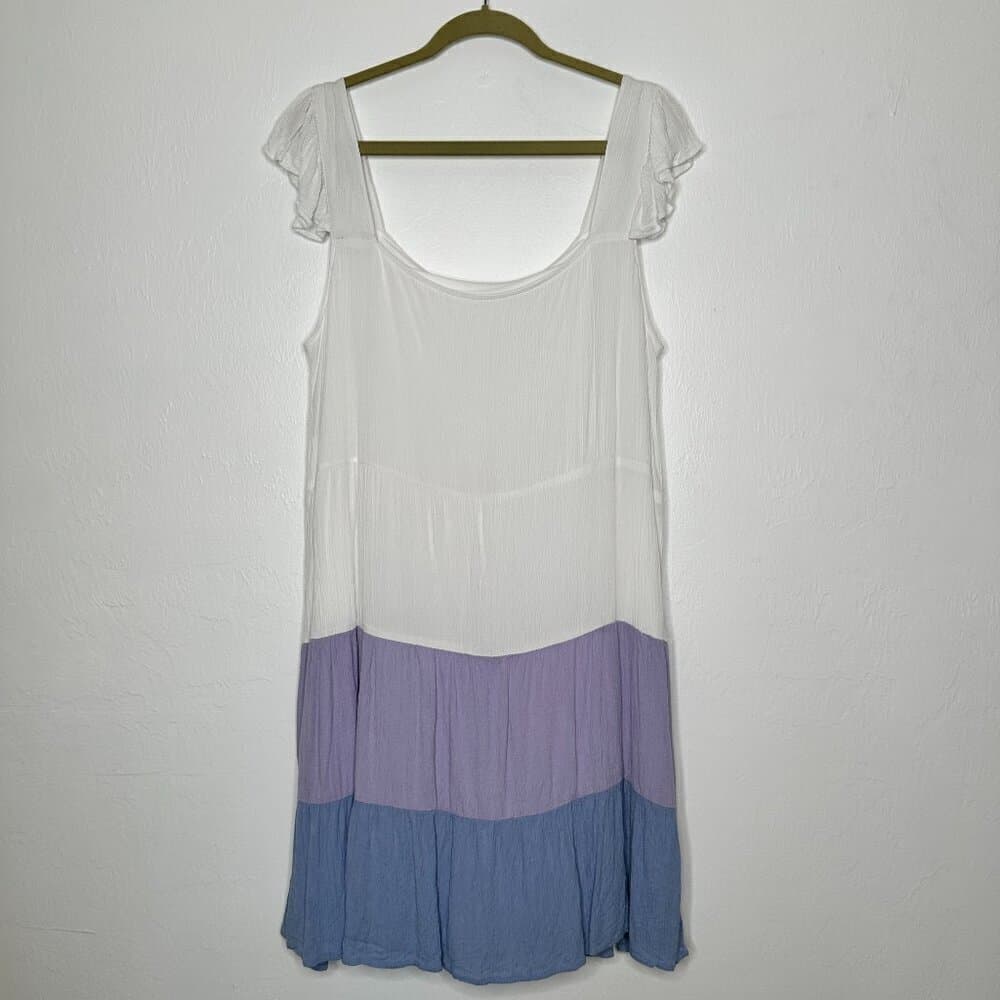 Margaux Riviera Square Neck Flutter Sleeve Tiered White Mini Dress Size PXL