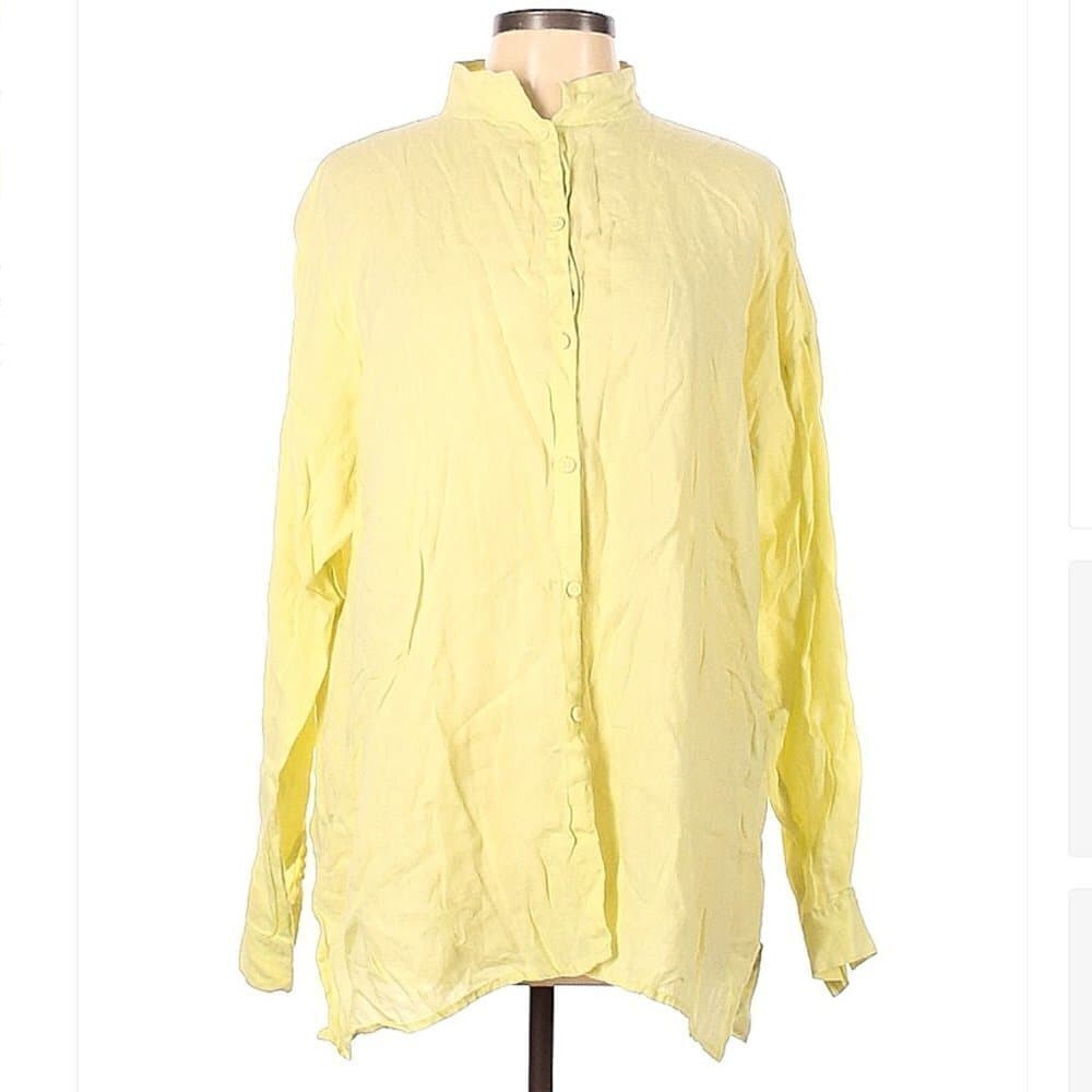 EILEEN Fisher Yellow Linen Long Sleeve Button-Down Shirt Size L