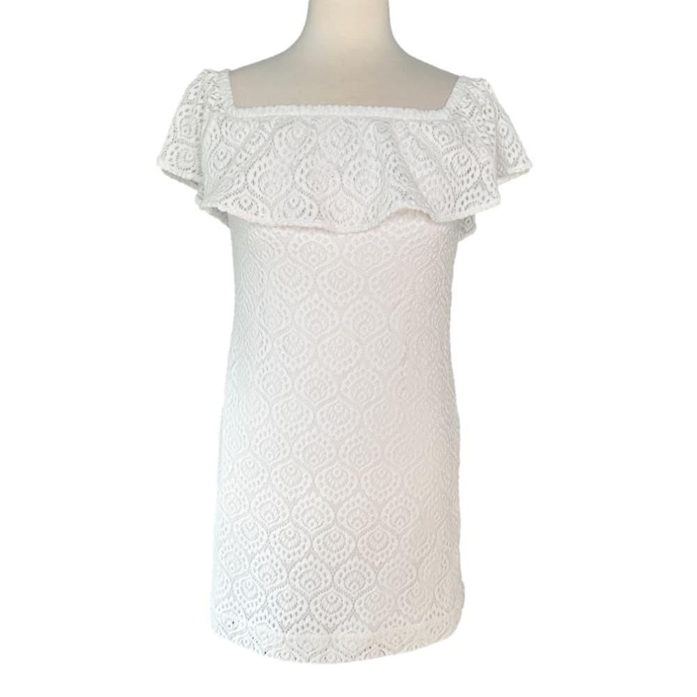 LILLY Pulitzer White On/Off Shoulder Crocheted Ruffle Dress Size XS