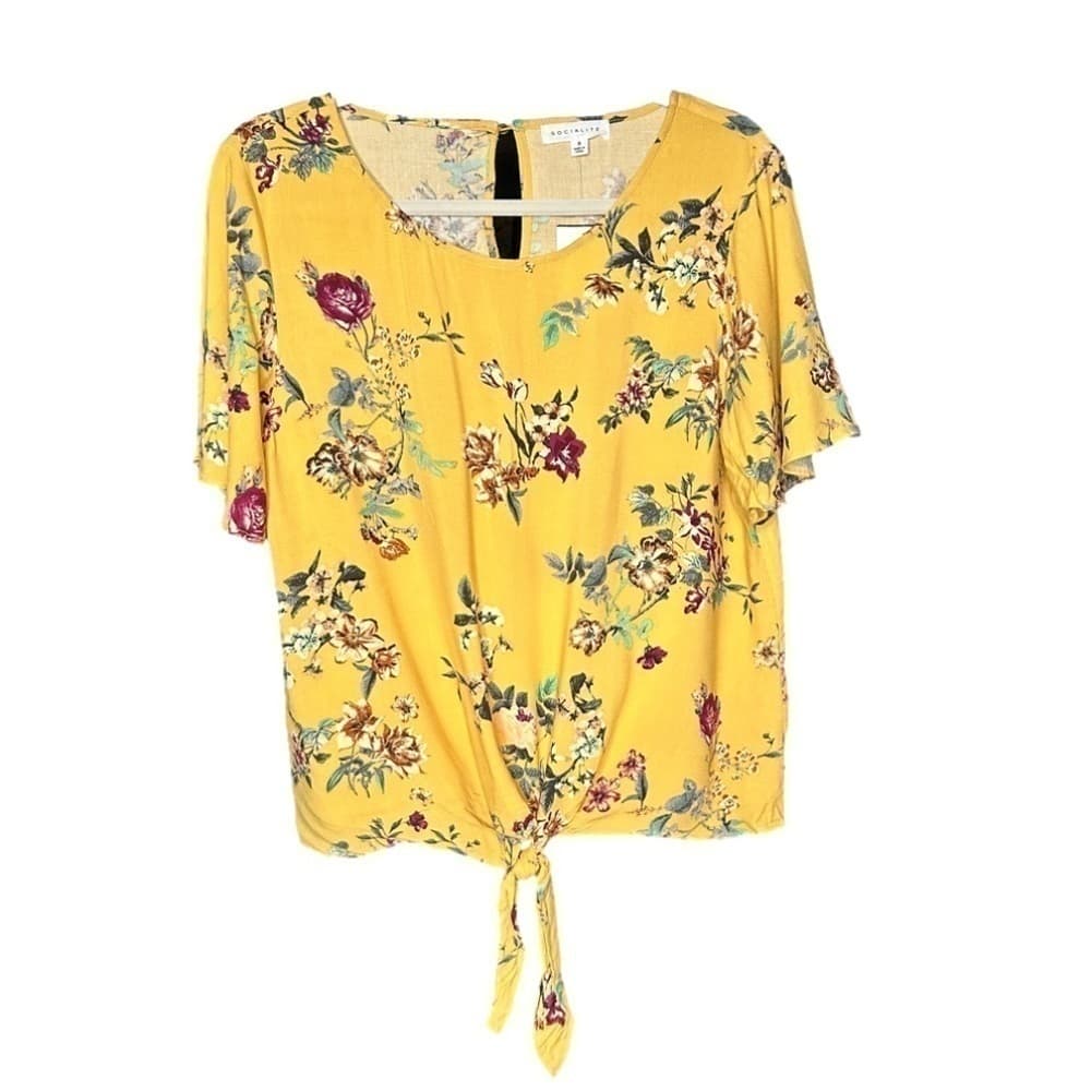 SOCIALITE Yellow Floral Tie Front Top Shirt NEW Summer Cottagecore Brunch