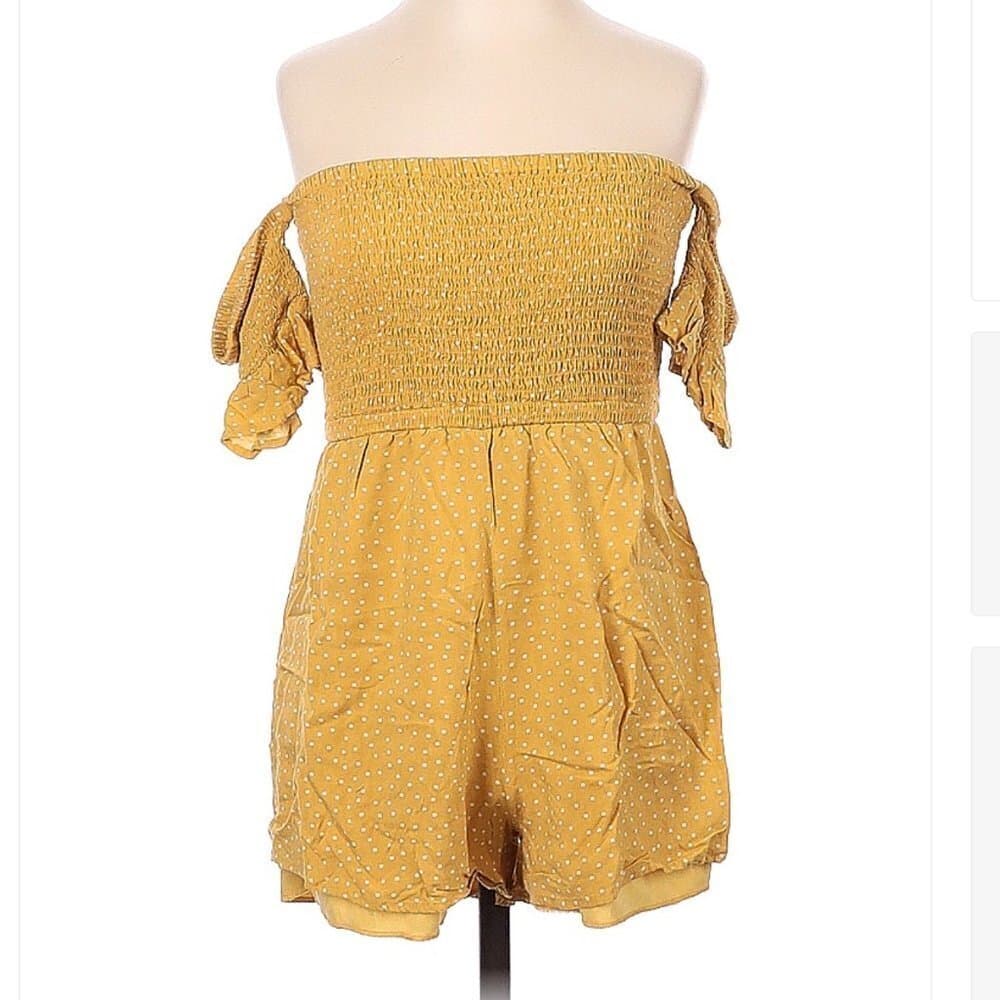 BLUE Rain Yellow & White Off Shoulder Romper Size XS