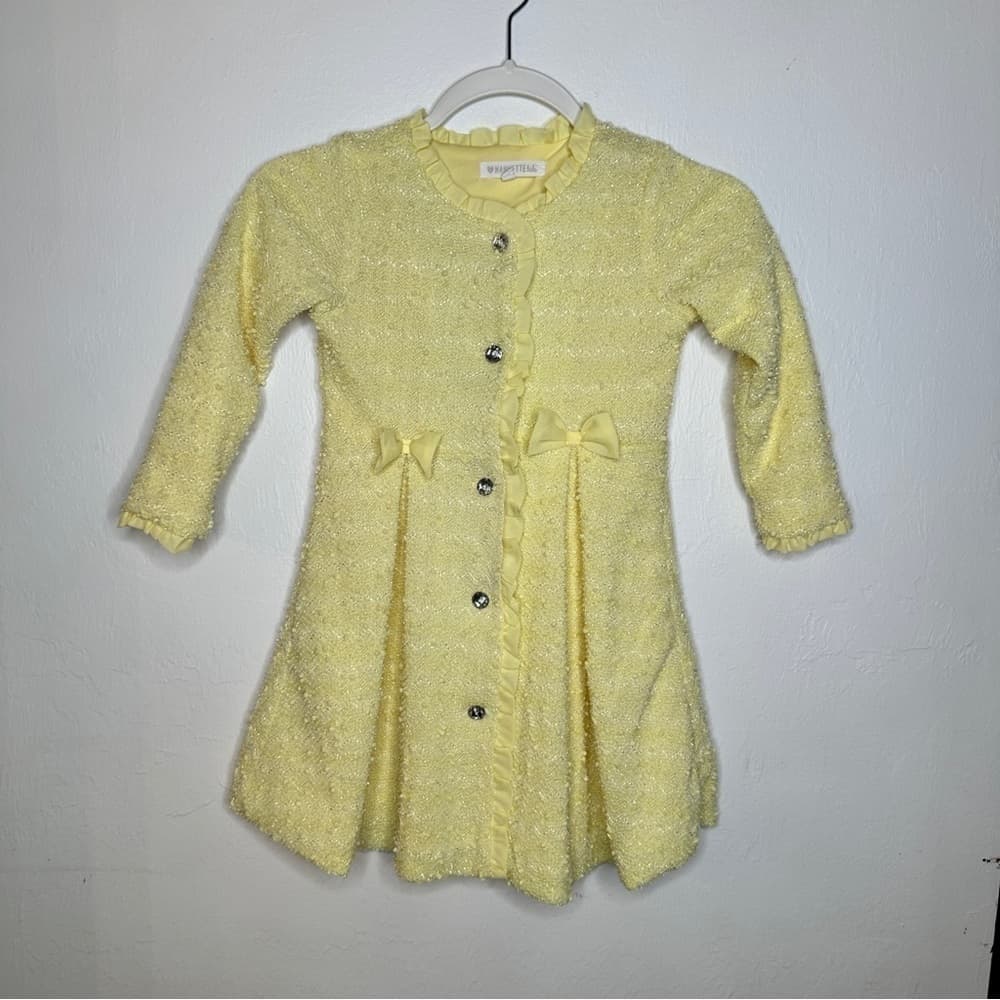 Nannette Baby Fancy Coat / Dress Baby Girl Yellow Rhinestone Buttons Size 5