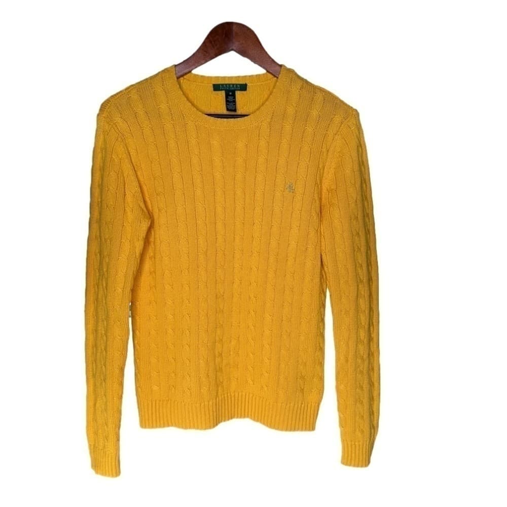 Lauren Ralph Lauren Size M Yellow Cable Knit Long Sleeve Sweater Cotton