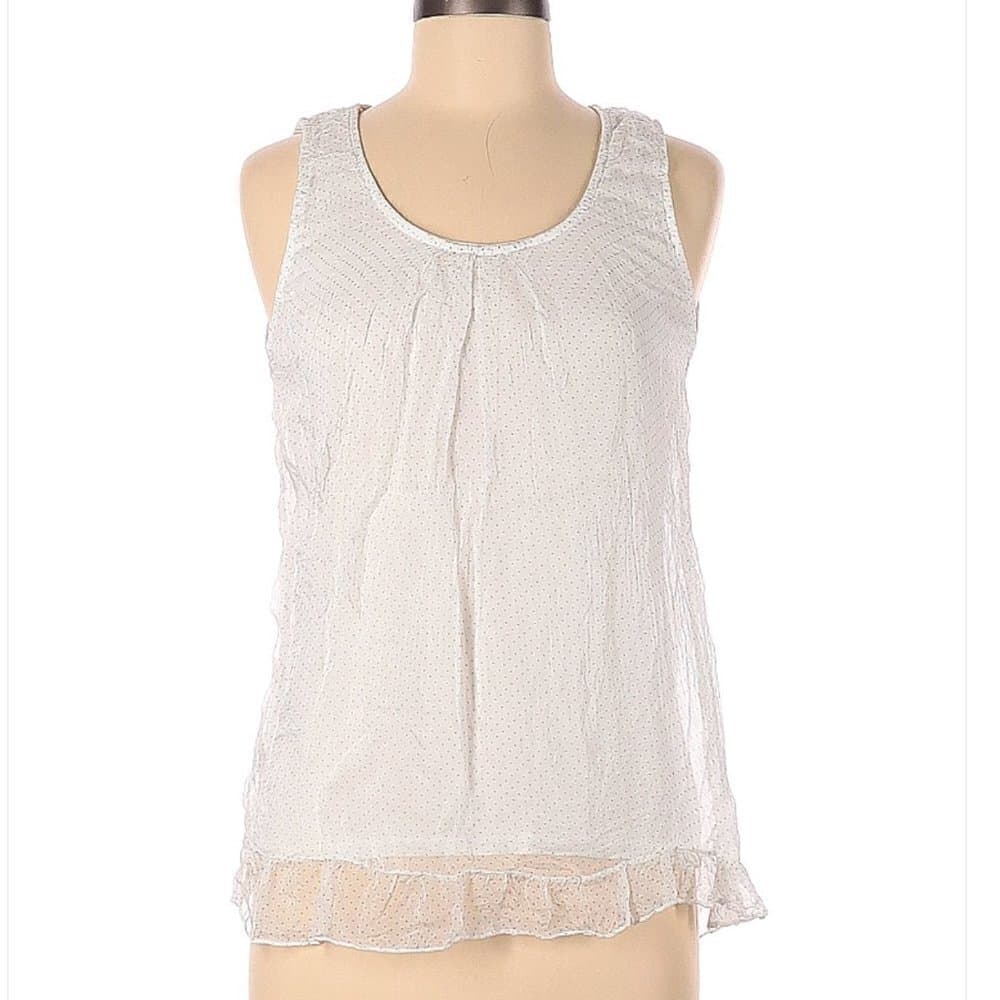 TENDENZE White with Tan Polka Dots Silk Sleeveless Silk Top Size L