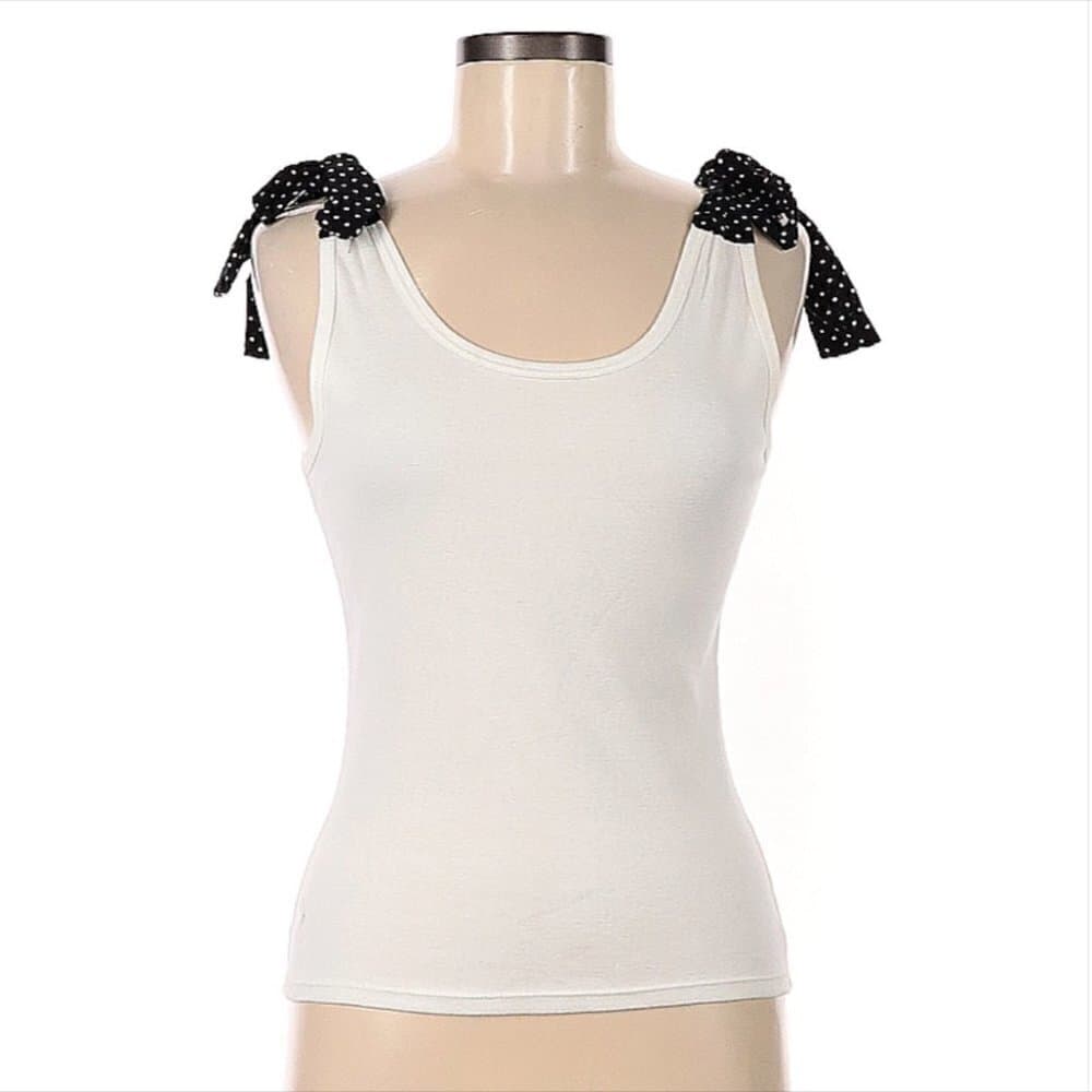 3 Sisters White & Black Bow Sleeveless Top Size M