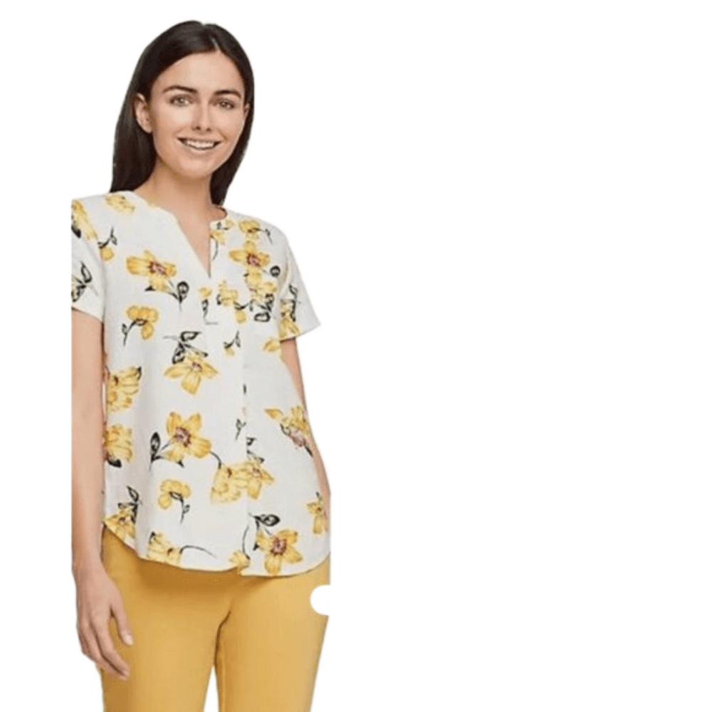 Van Heusen Split Neck Floral Print Blouse Top Linen Blend Size XXL NWTO
