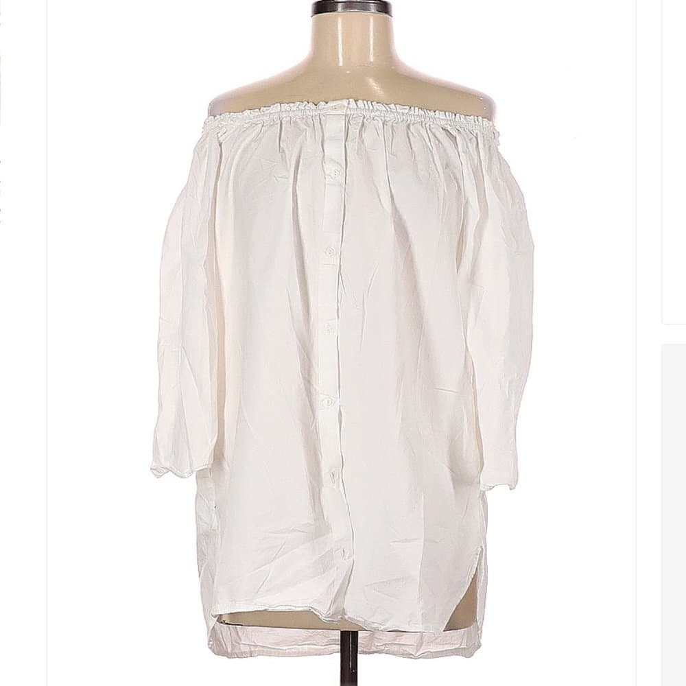 TRAFALUC by Zara Long Sleeve Off Shoulder White Blouse Size M