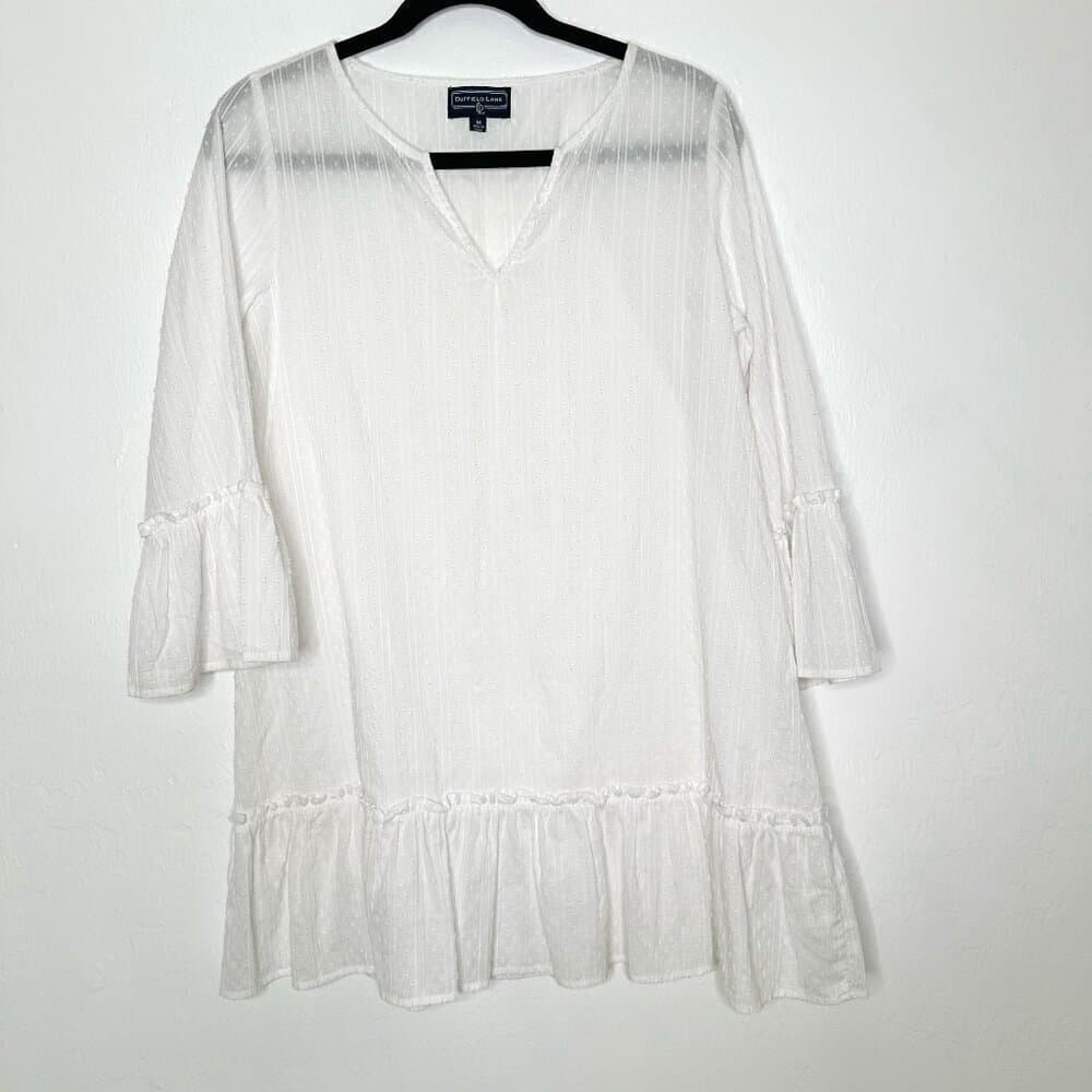 Duffield Lane White Ruffle Swiss Dot Sheer Mini Dress Size M