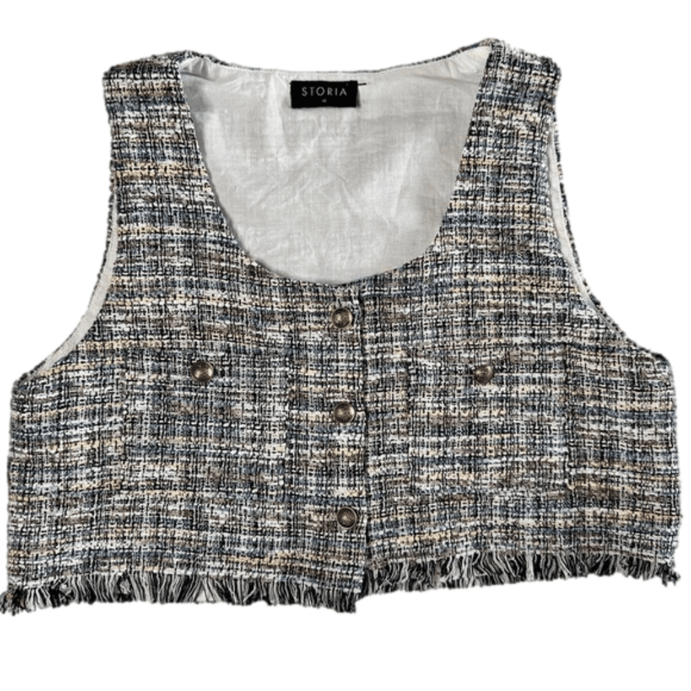 Storia Preppy Crop Tweed Button Up Vest Size M