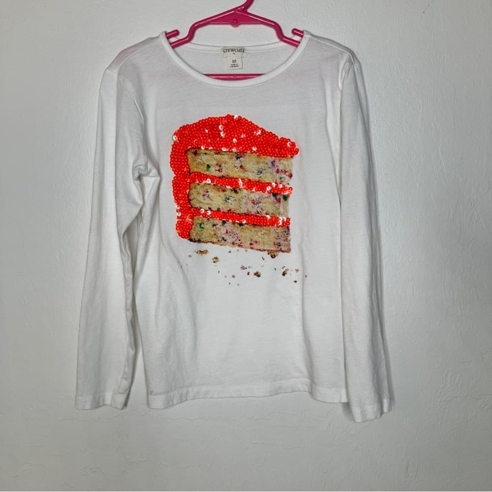 J Crew CrewCuts Long Sleeve Sequin Cake Shirt EUC Kids Size 10