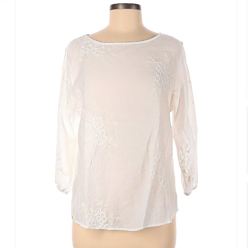 KINDRED White Lightweight Long Sleeve Blouse Size L