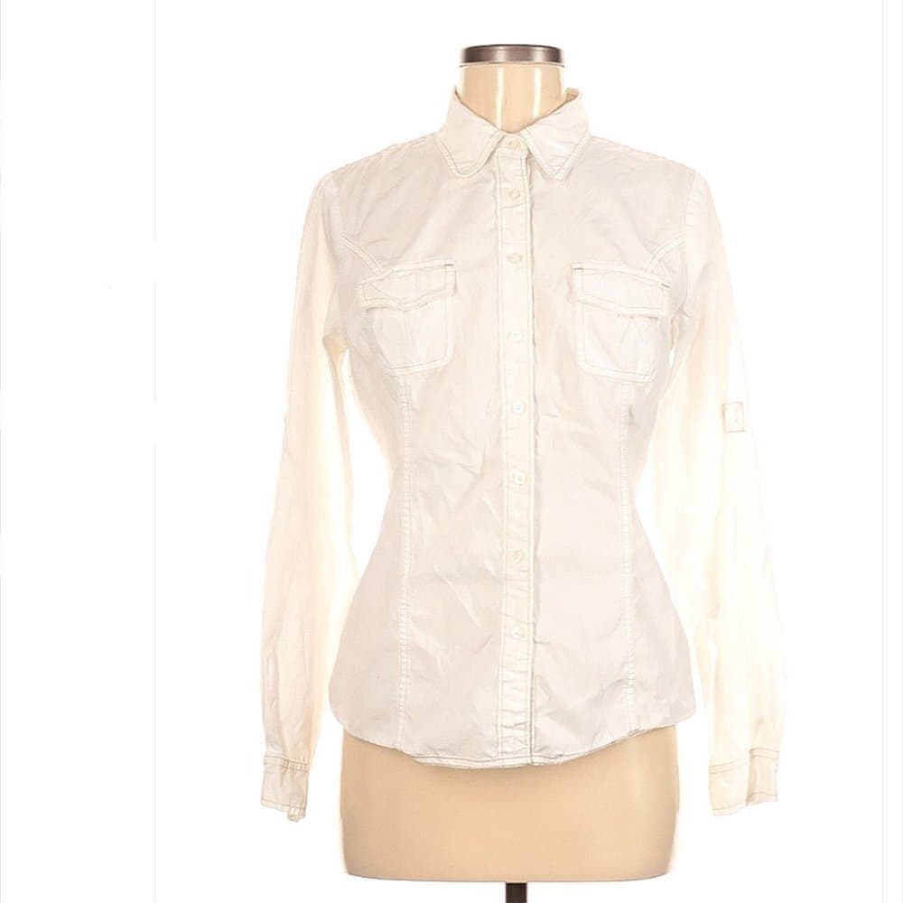 TOMMY Hilfiger White Long Sleeve Button-Down Shirt Size M