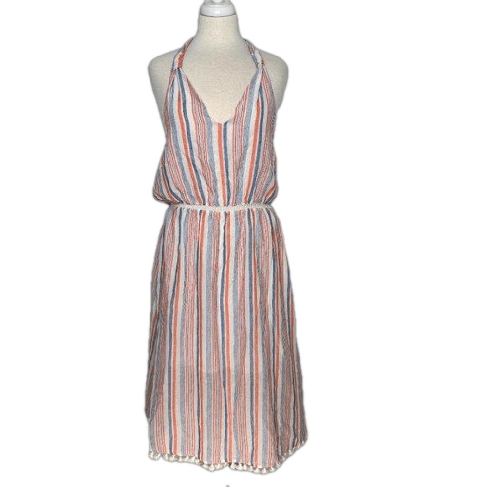 Moon River 100% Cotton Stripped Halter Midi Dress Size M NEW