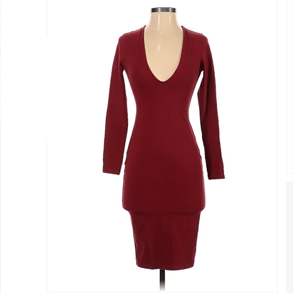 EXPRESS Long Sleeve Sexy Bodycon Midi Red Dress Size XS