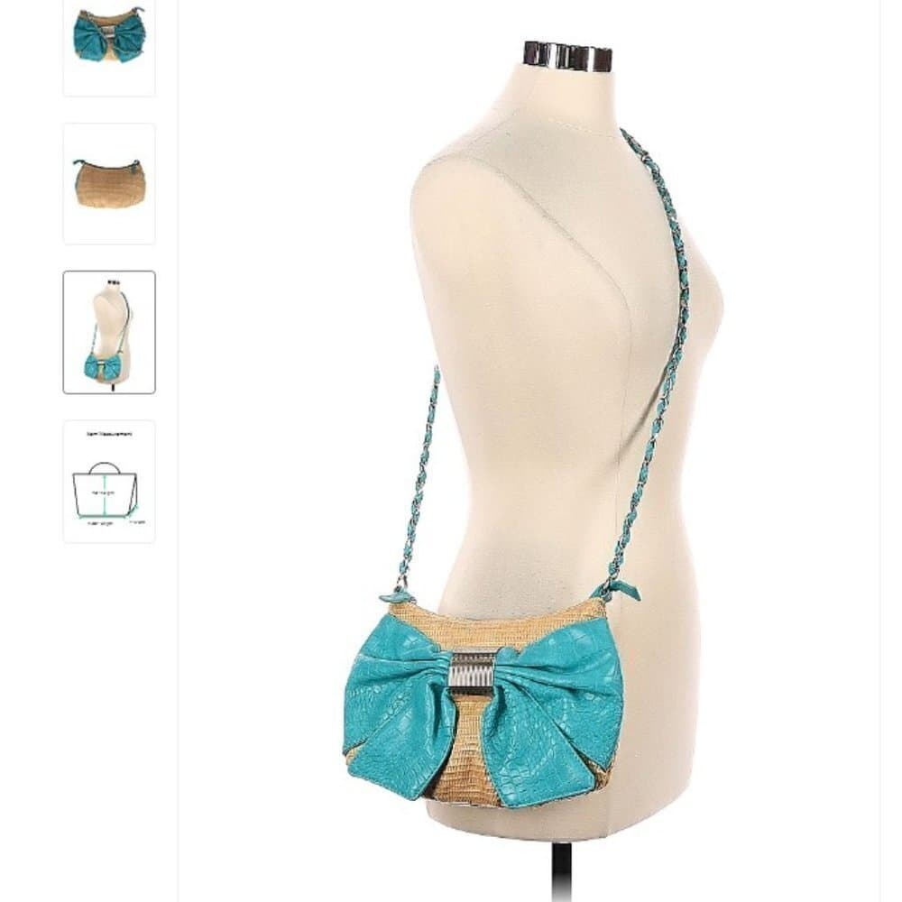 BUENO Straw and Leather Crossbody Bag