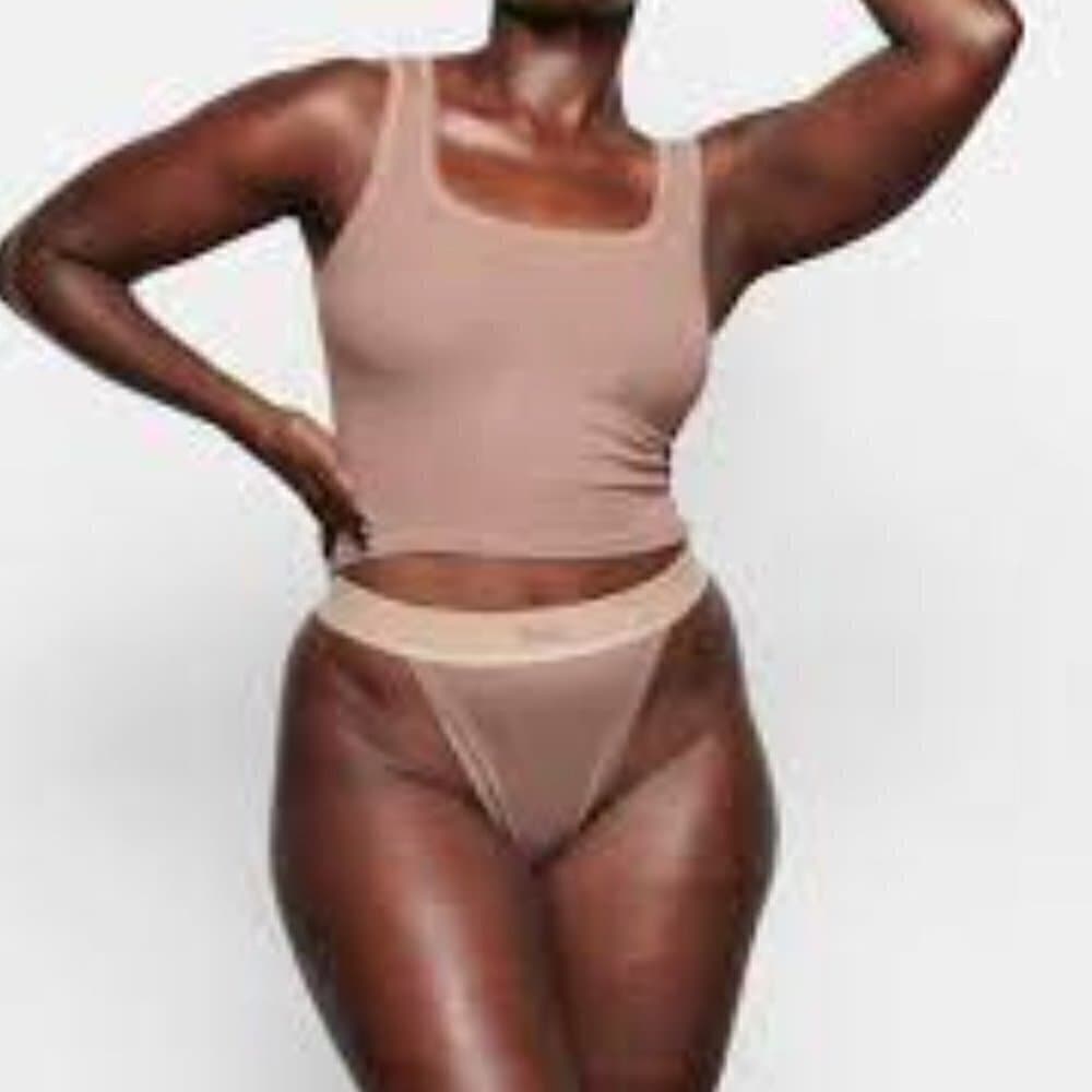 SKIMS COTTON RIB THONG Umber NEW Size XL