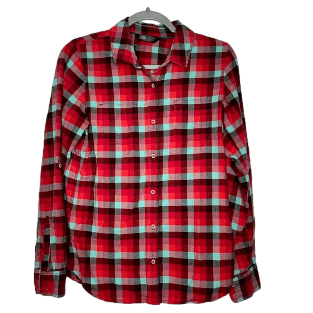 The North Face Ladies Red Plaid Flannel Shirt Size M
