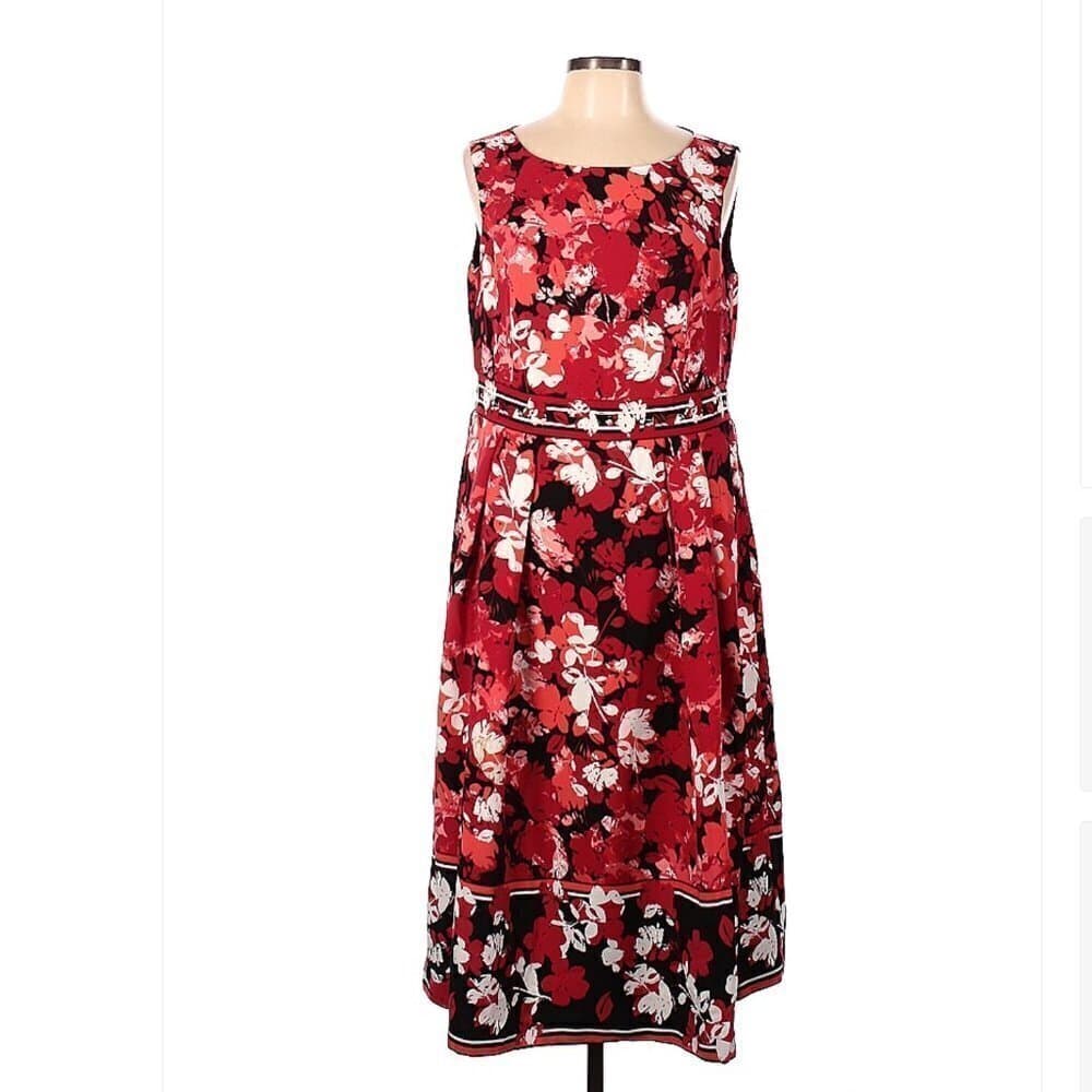 JESSICA London Sleeveless Red & White Floral Dress Size 12W