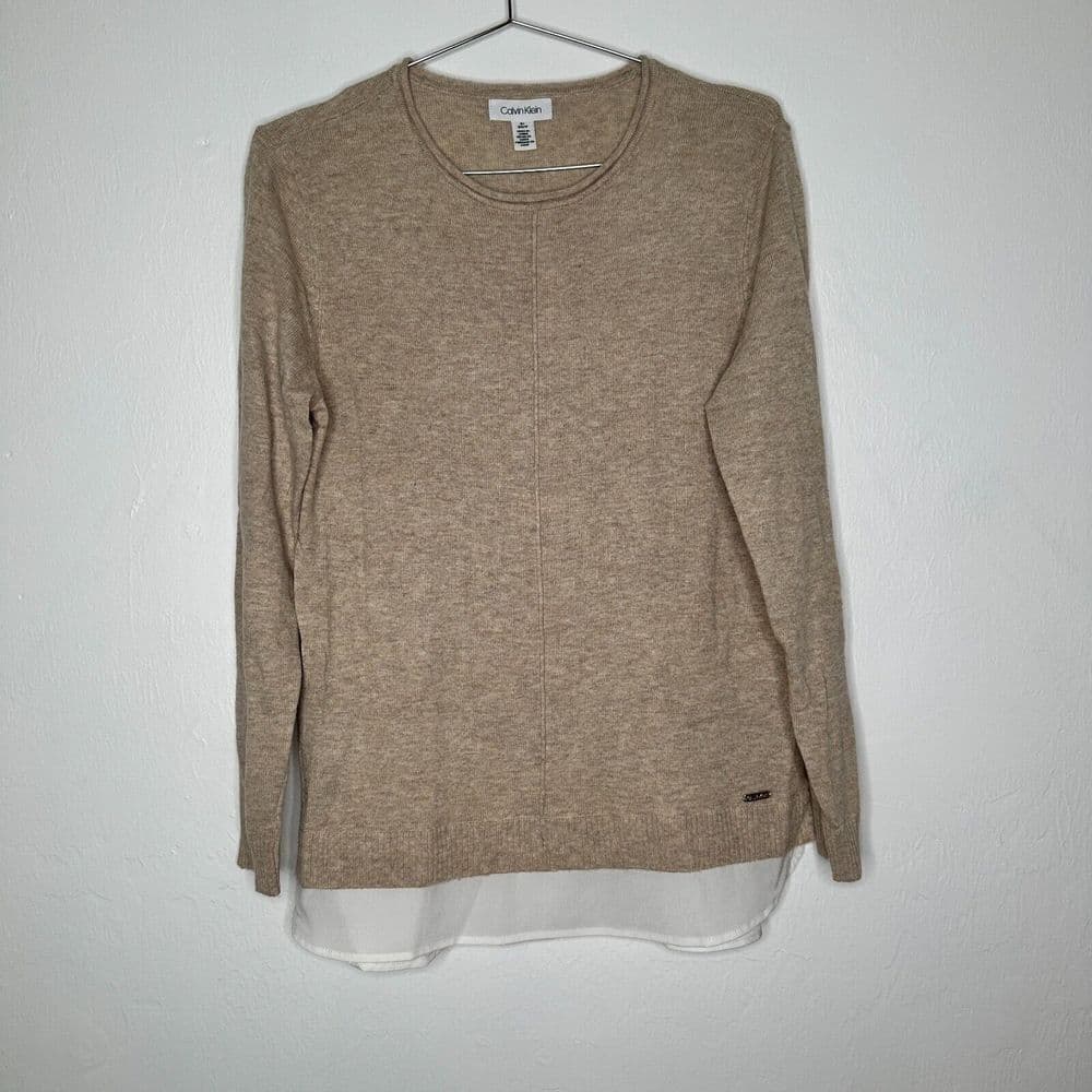 Calvin Klein beige long sleeves faux layered sweater size Small