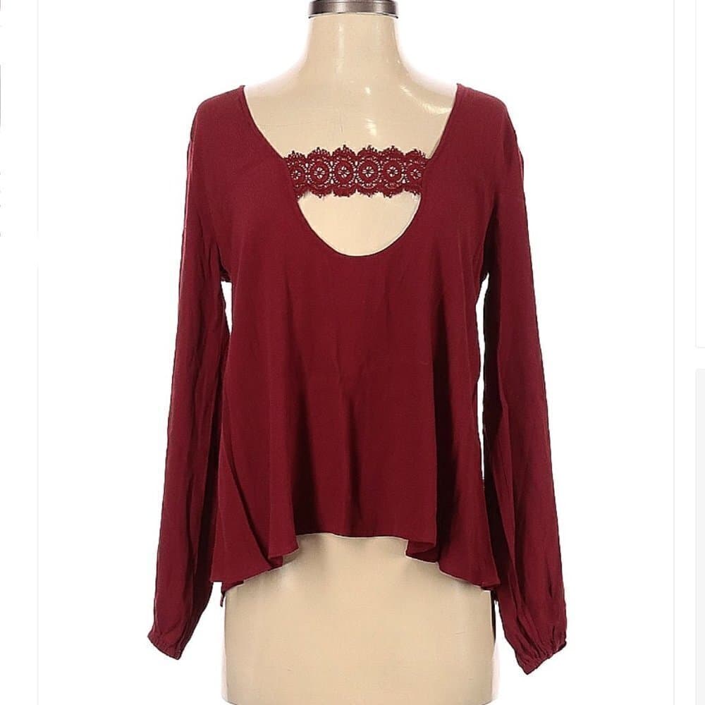 LOVERS + Friends Burgundy Long Sleeve Top Size S