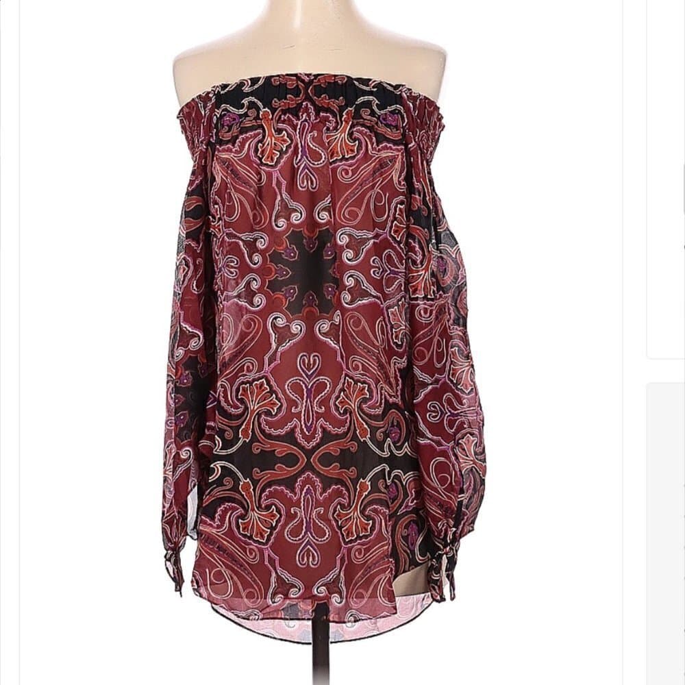 RACHEL Zoe Size 4 Long Sleeve Silk Top Boho Festival Off Shoulder