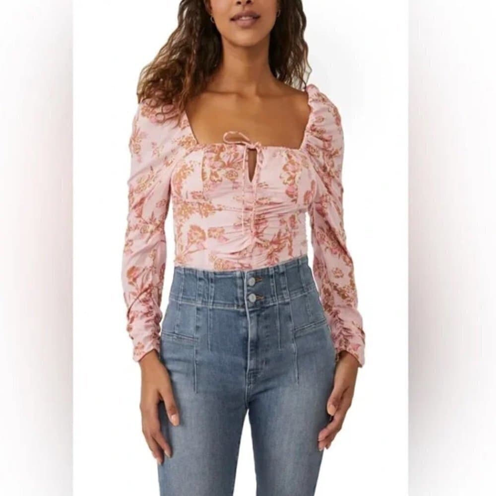 Nwt $98 FREE PEOPLE Hilary Floral Crop Top Pink Combo Size S