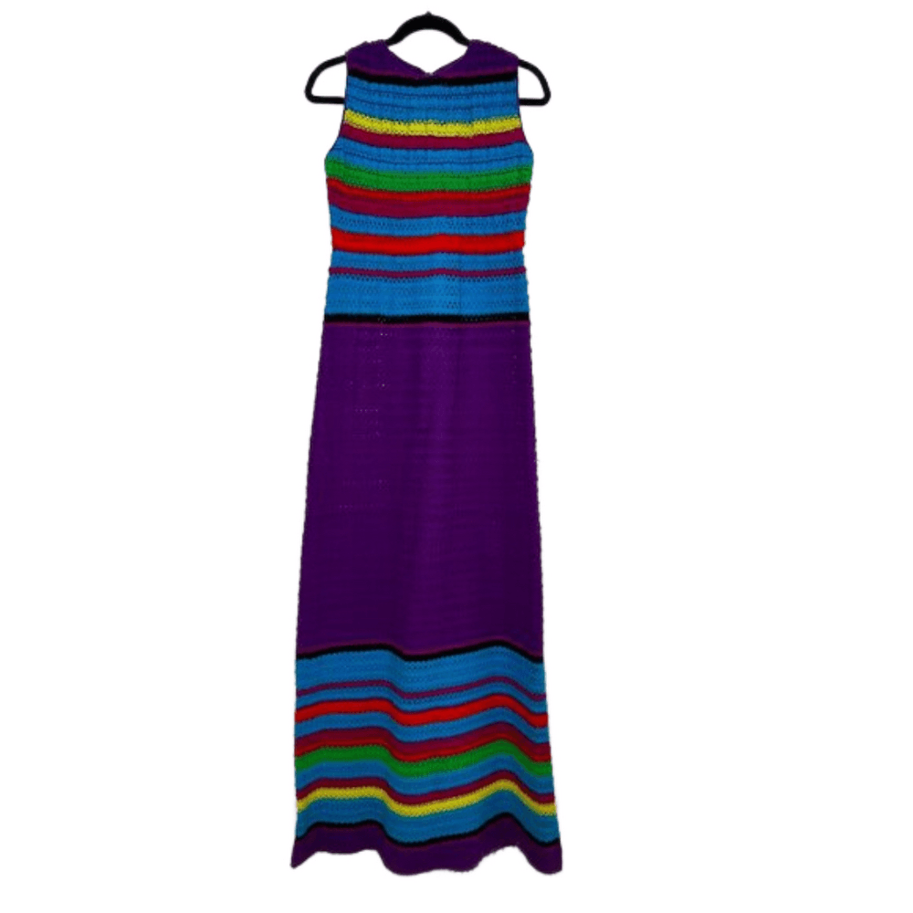 Vintage Lord & Taylor Crocheted Rainbow Sleeveless Maxi Dress Size 11