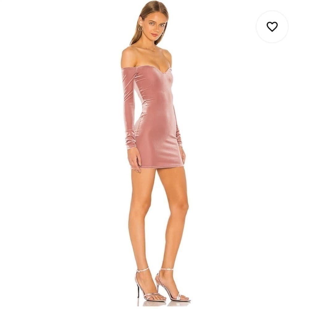 REVOLVE NBD Clara Pink Velour Off Shoulder Long Sleeve Mini Dress Size L