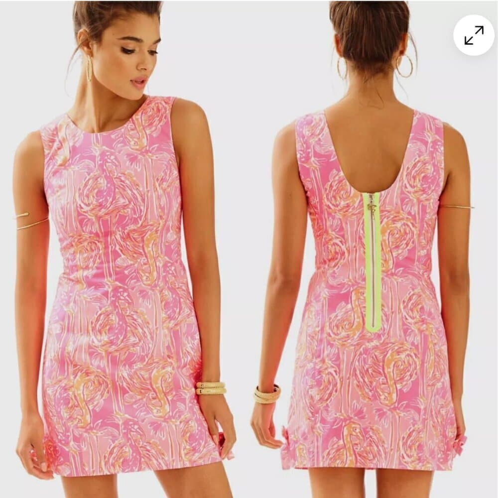 Lilly Pulitzer Tiki Pink Tappin it Back Mila Shift Dress Flamingos size 00 NEW