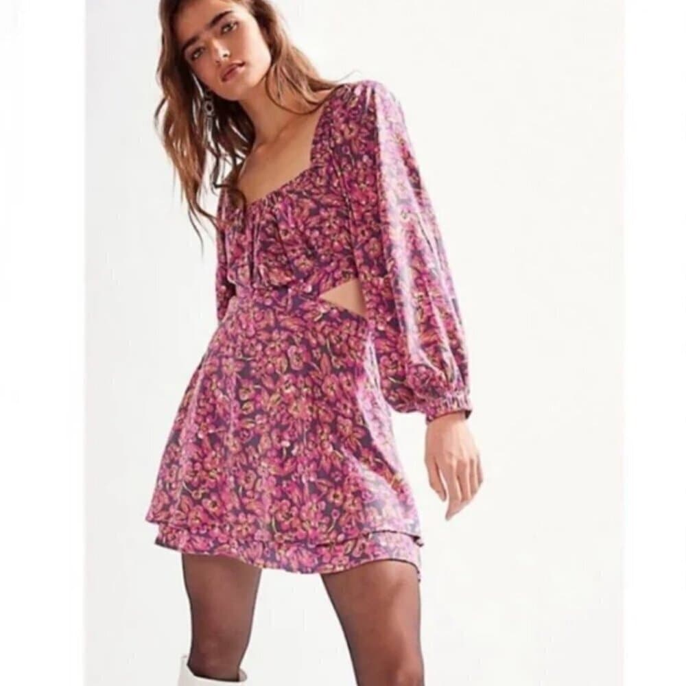 Free People Jael Printed Mini Dress size L NEW