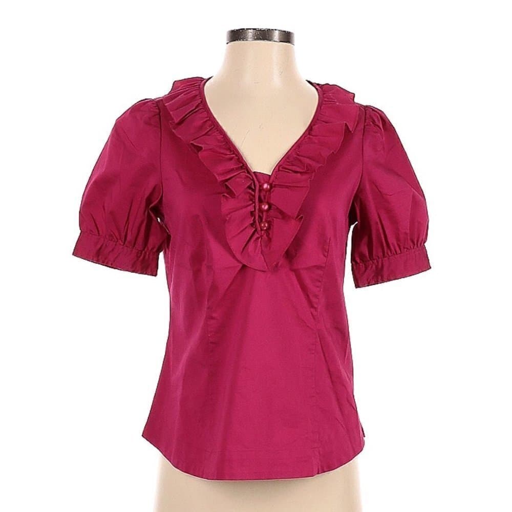 ANN Taylor LOFT Outlet Pink Short Sleeve Blouse Size 4 (Petite)