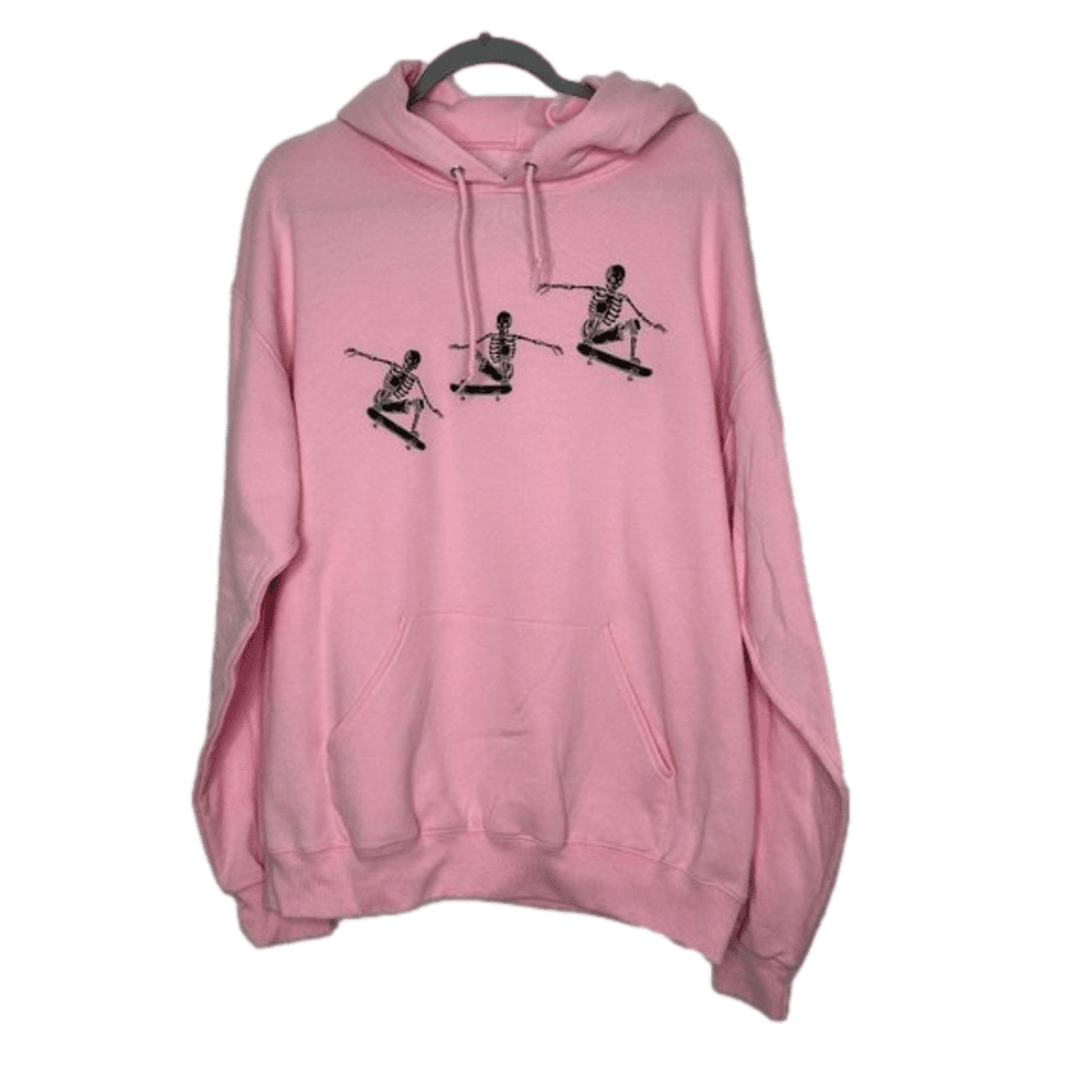 Bowery Pink Skeletons Skate Boarding Hoodie Size L NWT