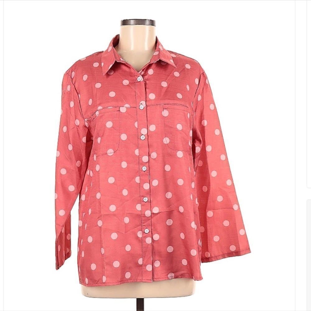 Misslook Long Sleeve Pink & White Polka Dot Button-Down Shirt Size M