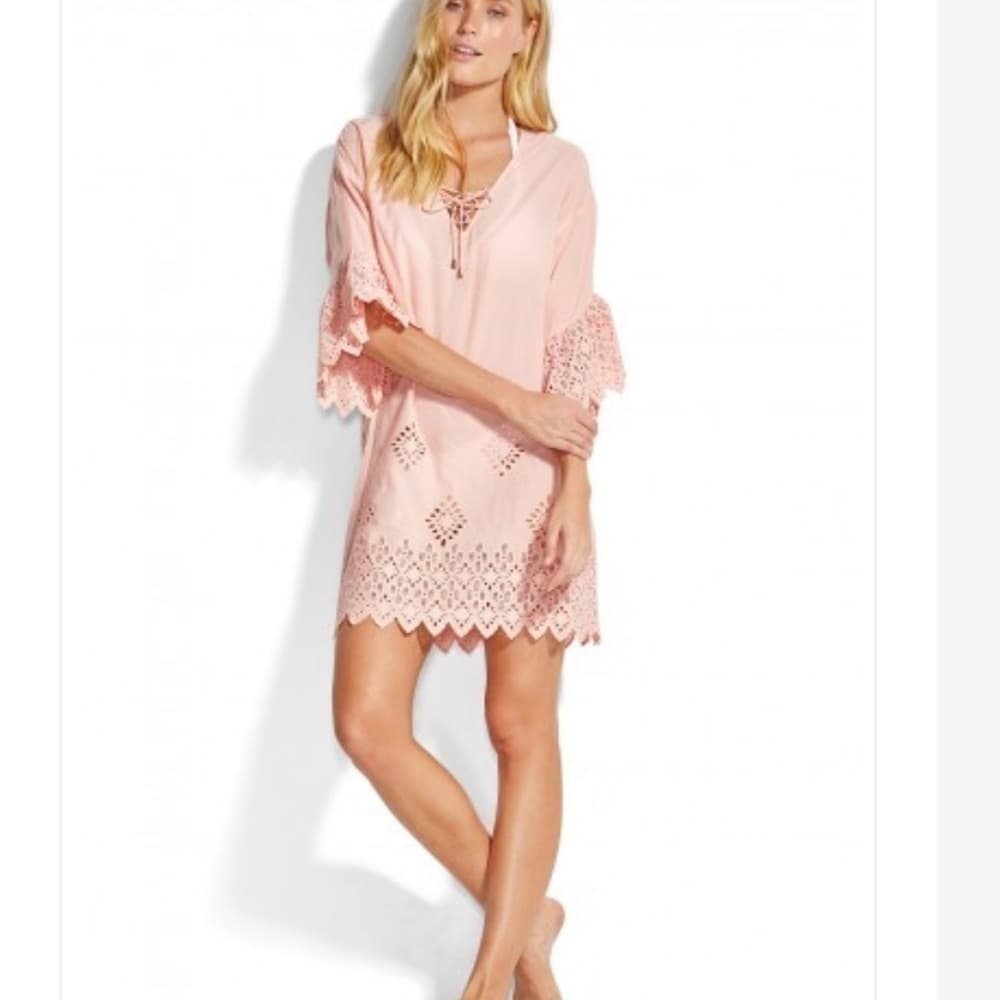 Seafolly Pink Eyelet Size S Dawn To Dusk Broderick Cover Up