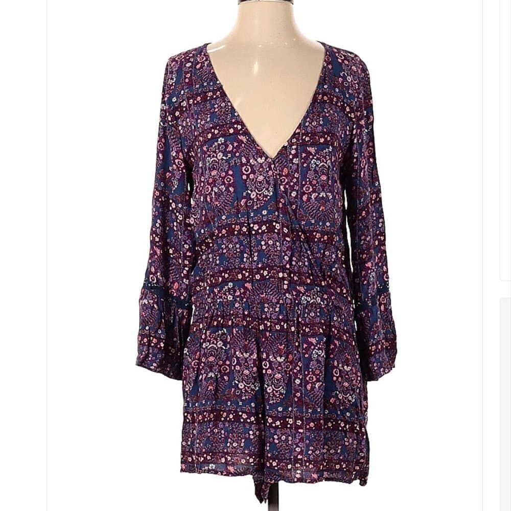 AMERICAN Eagle Outfitters Navy Blue Floral Long Sleeve Romper Size S