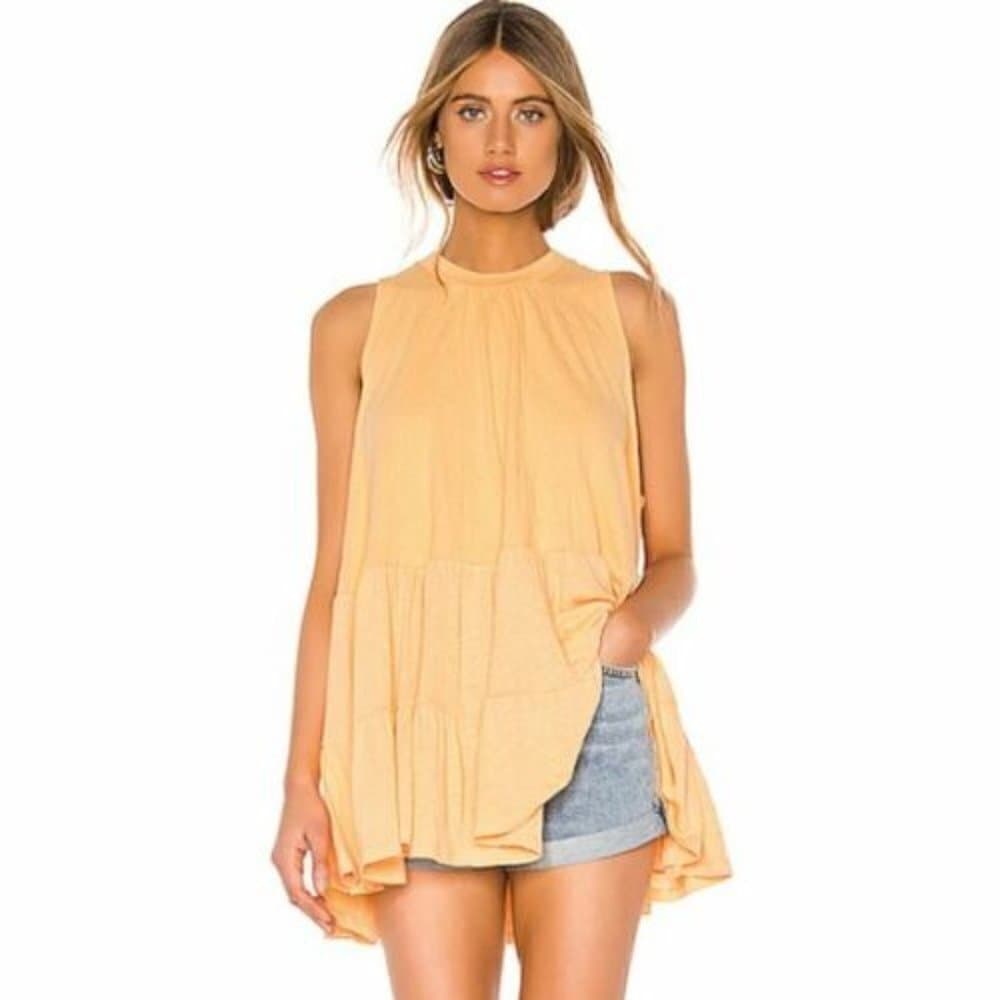 FREE People Orange Right On Time Tiered Tie-Back Sleeveless Tunic Top XS