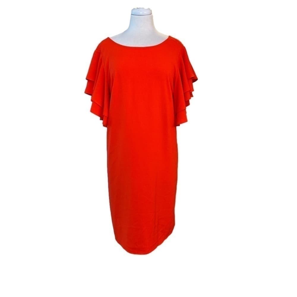 LONDON Times Orange Ruffle Sleeve Dress Size 14