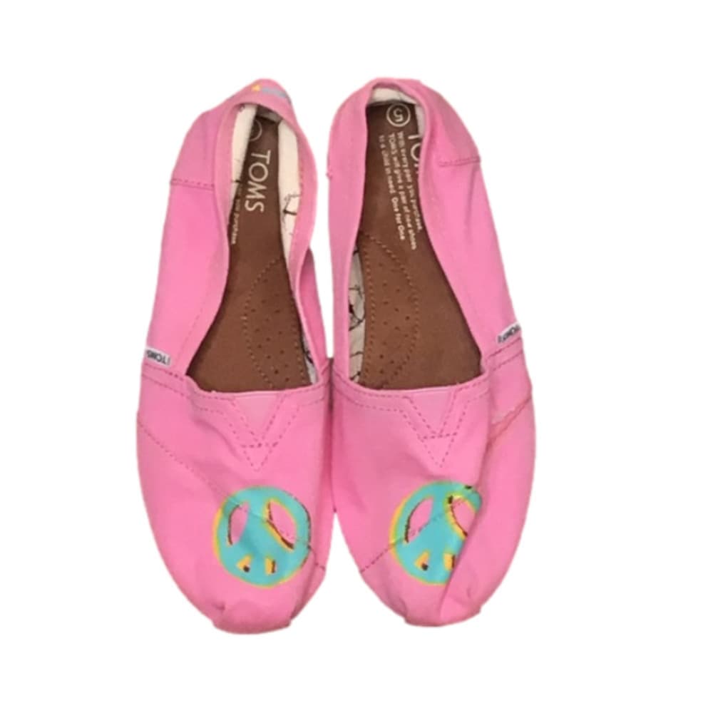 TOMS Pink Peace Canvas Flats Size 5