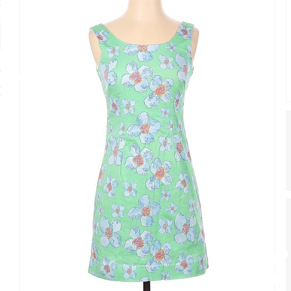 Kaeli Smith Green Floral Sleeveless Dress Size 2 Preppy Coastal Cottagecore