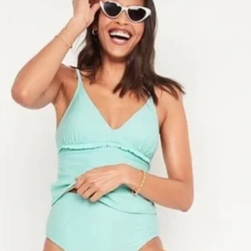 Old Navy V-Neck Ruffle-Trimmed Tankini Swim Top NWOT