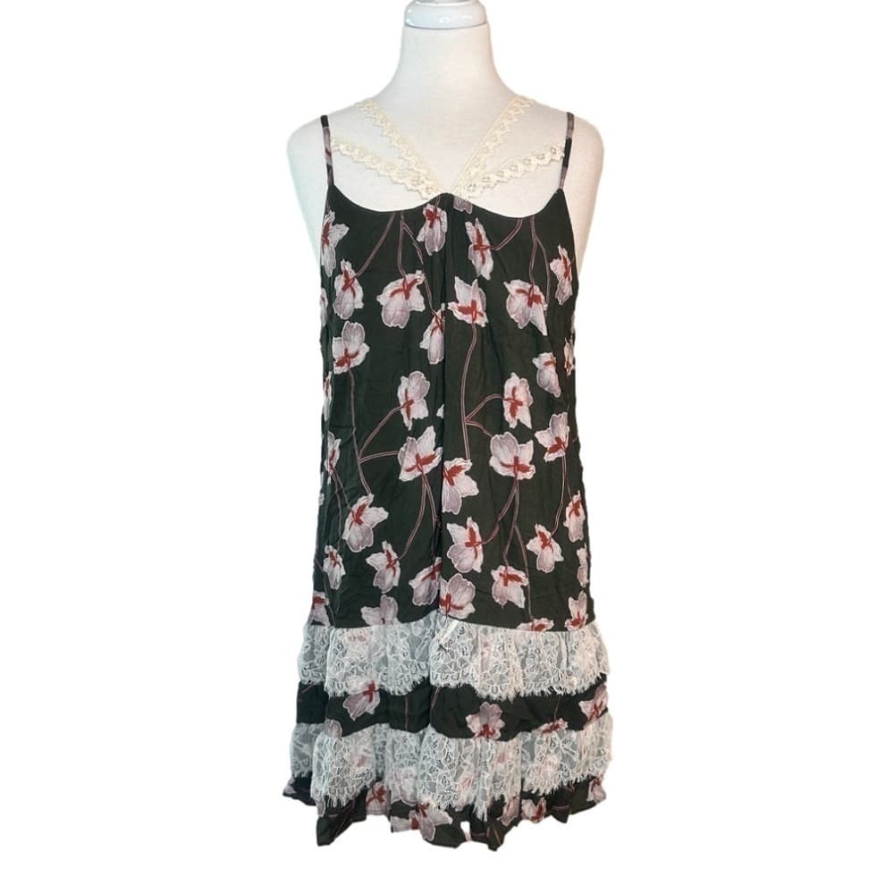 Nwt Entro Green Sleeveless Floral & Lace Sundress Dress Size L