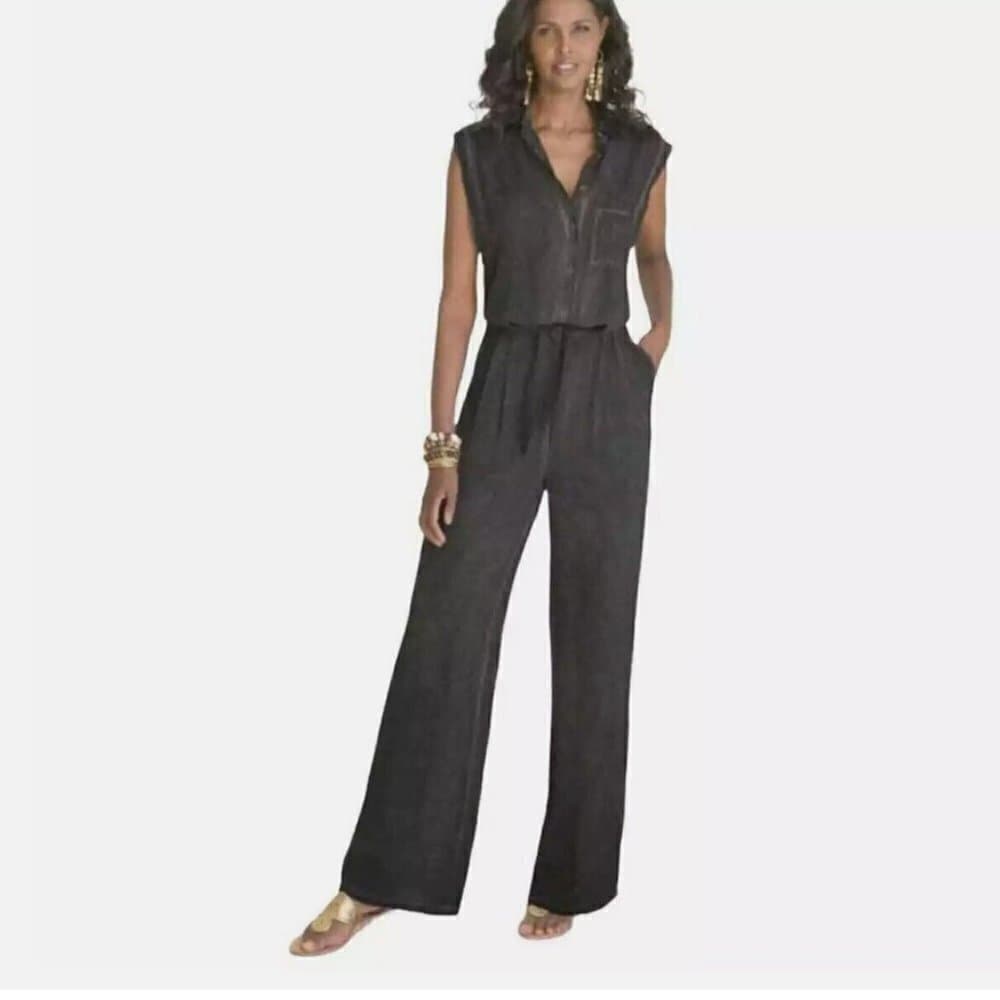 Soft Surroundings Jumpsuit Gray Washed Tied Camilla Pockets Size S