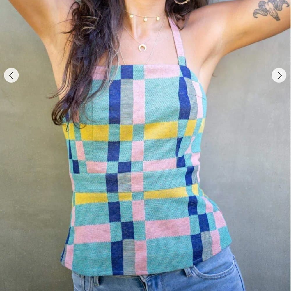 EVA Franco Size XL Mod Plaid Summer Festival Plaid Colorful Retro Halter Top