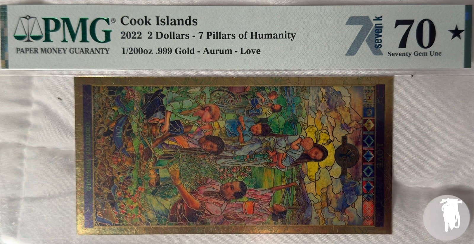 2022 Cook Islands $2 “7 Pillars of Humanity — Love” Aurum Gold Note — PMG 70★