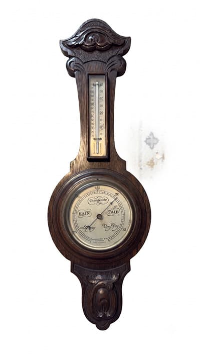 Antique Edwardian Carved Oak Banjo Barometer & Thermometer | John Barker & Co.