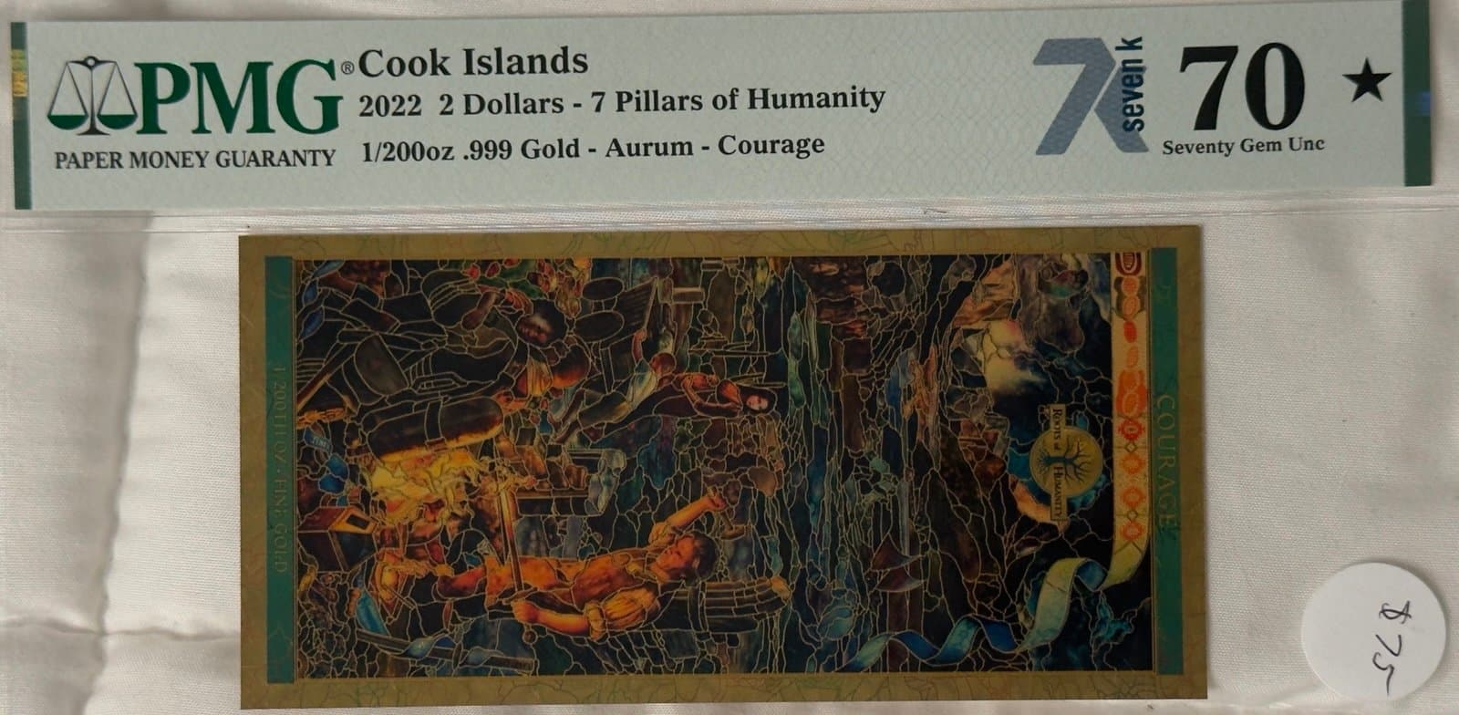 2022 Cook Islands $2 “7 Pillars of Humanity — Courage” Aurum Gold Note — PMG 70★